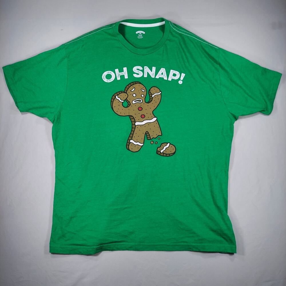 Holiday Time Gingerbread Man "Oh Snap!" 2XL Green XMAS T-Shirt Funny Christmas